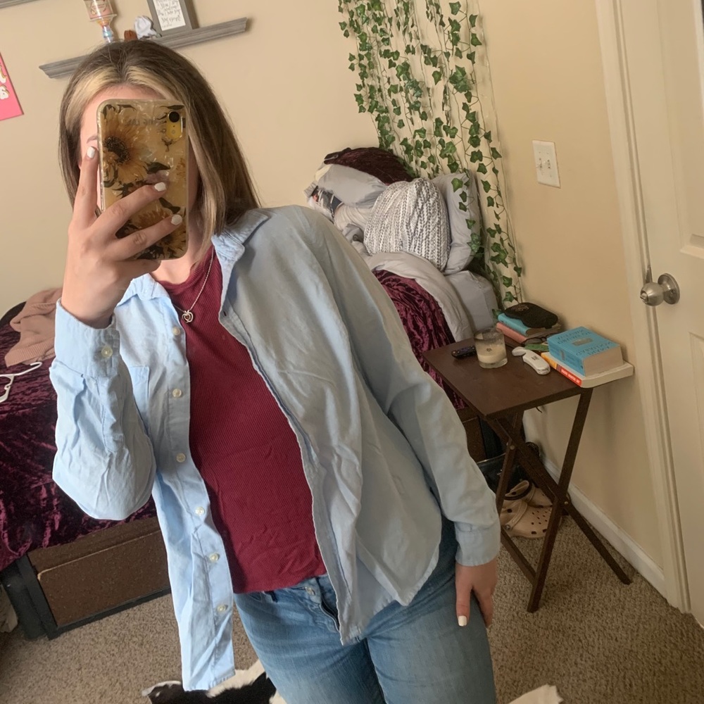 baby blue old navy button down shirt